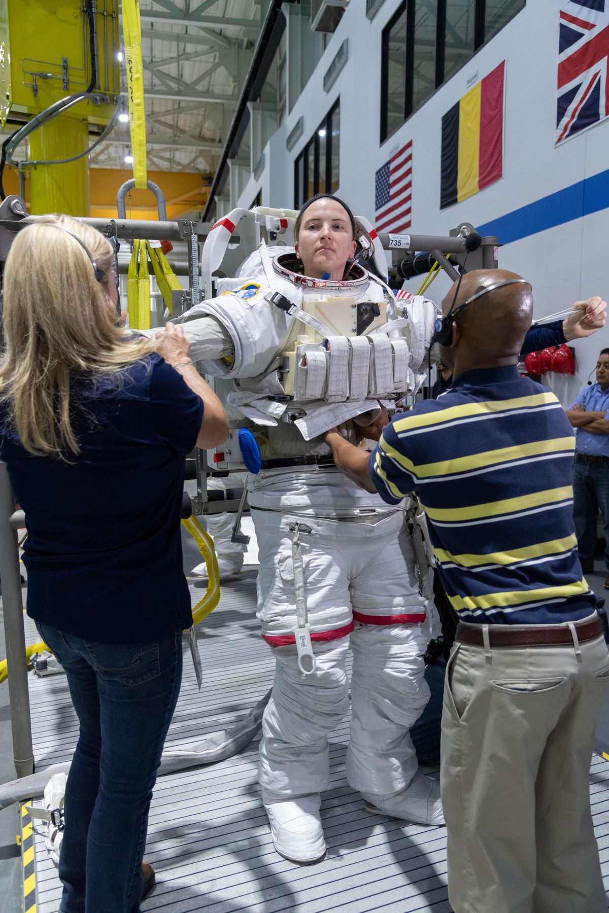 Richland’s Kayla Barron gets suited up for a space-walk training exercise in this November 2018 photo provided by NASA. Barron graduated from her two-year training on Friday and is now eligible for space flight. (Robert Markowitz - NASA - Johnson Space Center)