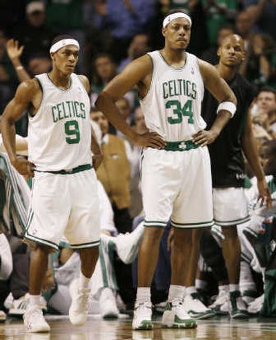 
Paul Pierce (34) depends on Rajon Rondo (9) to get him and his teammates the ball. Associated Press
 (Associated Press / The Spokesman-Review)