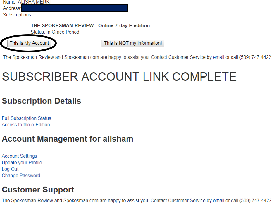 Screenshot of 'This is My Account' button