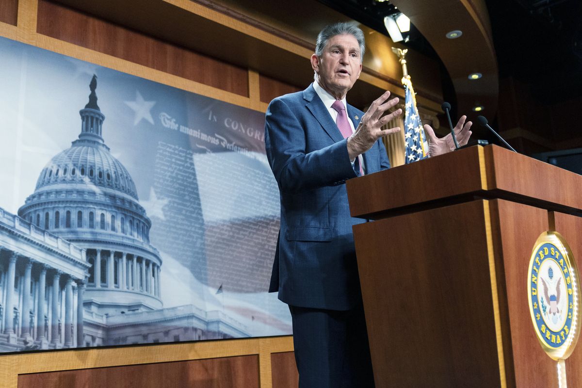 Sen. Joe Manchin, D-W.Va., speaks with reporters during a news conference on Capitol Hill, Monday, Nov. 1, 2021 in Washington.  (Alex Brandon)