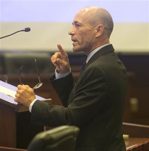 Famed Idaho jockey Gary Stevens testifies to an Idaho Senate committee on Monday, calling for "instant racing" to continue, to provide a financial boost to Idaho's horse-racing industry (AP/Idaho Statesman / Katherine Jones)