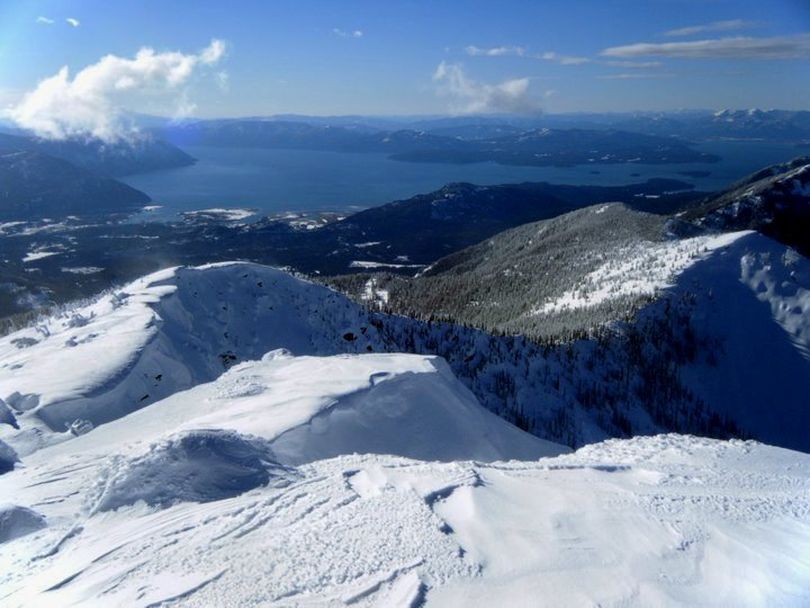 A Feb. 19, 2011, trek to the top of Scotchman Peak gave three backcountry skiers a heavenly if not gusty view of Lake Pend Oreille.  (Jake Ostman)