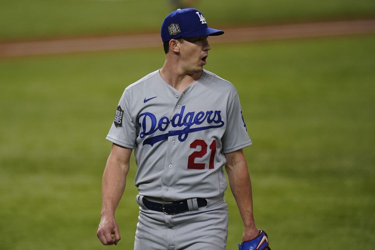 Los Angeles Dodgers’ Walker Buehler mastered the Rays on Friday, becoming the first pitcher in World Series history with 10 strikeouts in six innings or fewer.  (Associated Press)