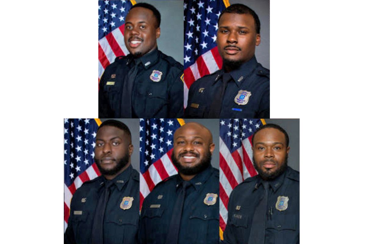 Photos provided by the Memphis Police Department show, clockwise from top left: Officers Tadarrius Bean, Justin Smith, Demetrius Haley, Desmond Mills Jr. and Emmitt Martin III. The five officers accused of killing Tyre Nichols, a 29-year-old Black man pulled over for a traffic stop, pleaded not guilty on Friday, Feb. 17, 2023 to second-degree murder charges a month after police and traffic cameras captured the officers punching, kicking and striking Nichols with a baton. (Memphis Police Department via The New York Times) -- NO SALES; EDITORIAL USE ONLY-- (MEMPHIS POLICE DEPARTMENT)
