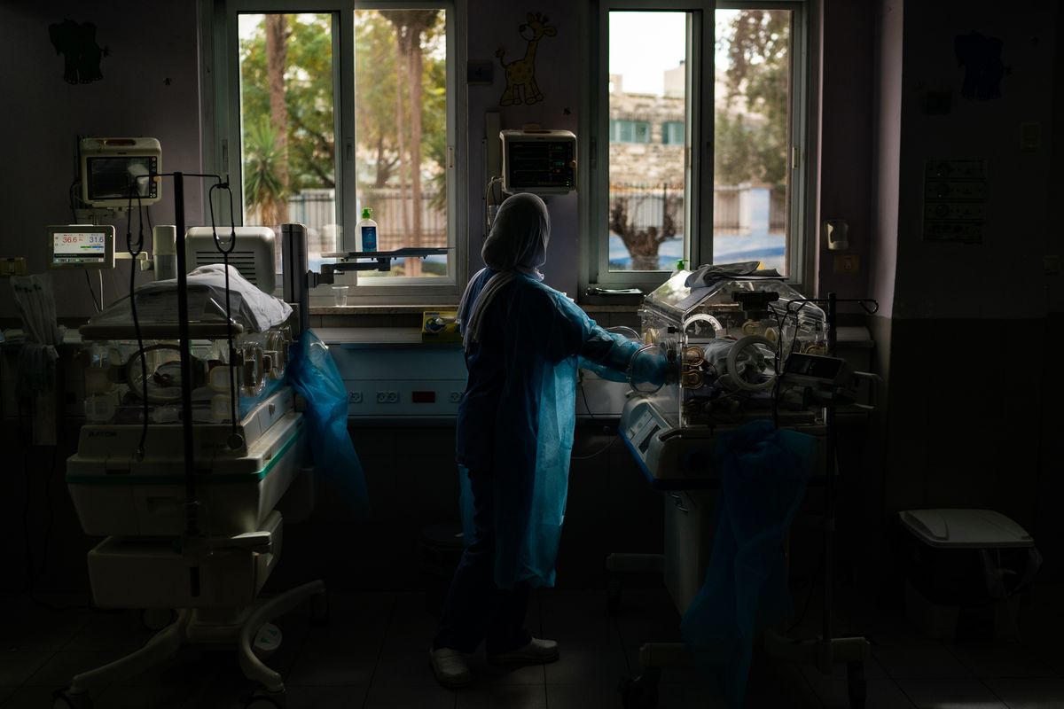 A nurse attends to a premature baby named Saaidah inside an incubator at a hospital in Israel on Wednesday. Saaidah