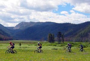
Mountain bikers cross Warm Springs meadow on the Warm Springs Trail in the proposed Boulder-White Clouds wilderness area in central Idaho near Sun Valley in 2004. 
 (Associated Press / The Spokesman-Review)
