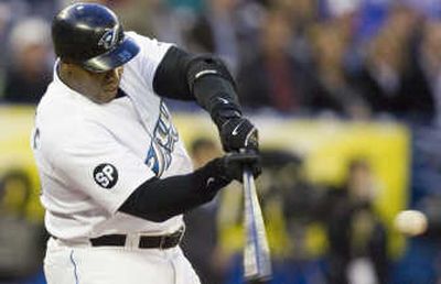 
Toronto's Frank Thomas connects for a two-run home run Monday. Associated Press
 (Associated Press / The Spokesman-Review)