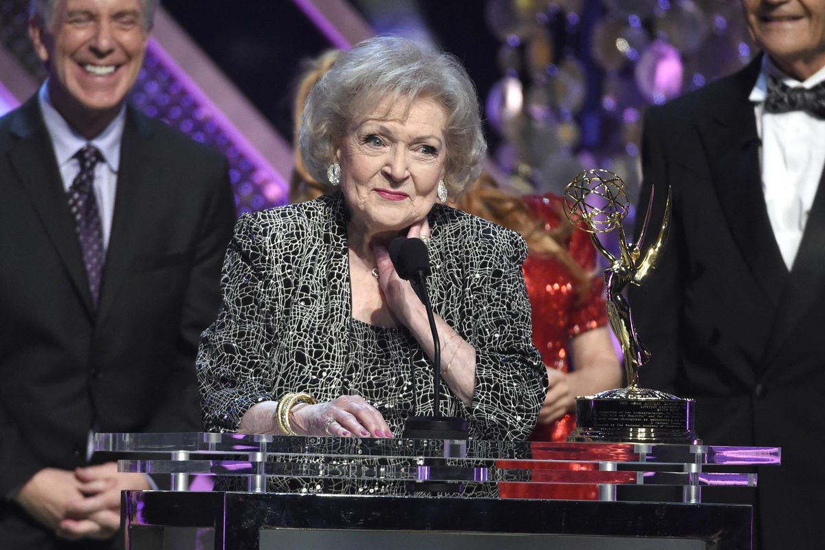 FILE - In this April 26, 2015, file photo, Betty White accepts the lifetime achievement award April 26, 2015, at the 42nd annual Daytime Emmy Awards at Warner Bros. Studios in Burbank, Calif. (Chris Pizzello / Chris Pizzello/Invision/AP)