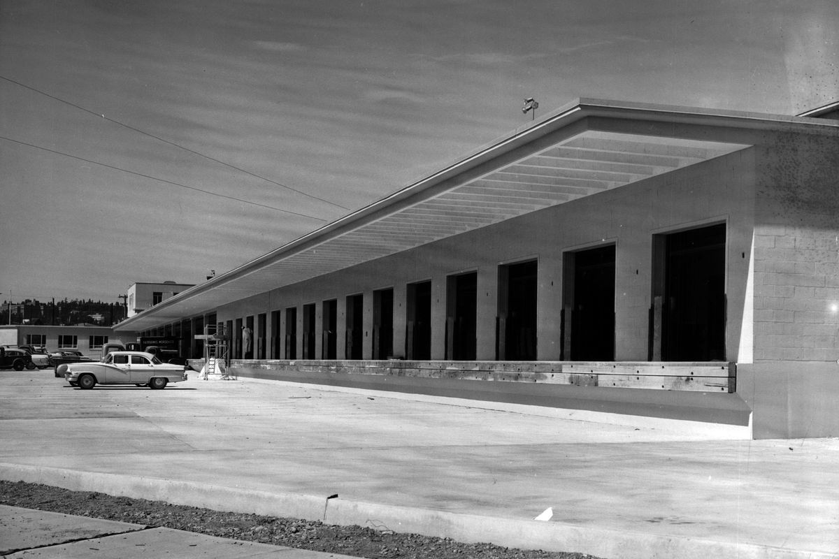 1960: The $2 million Post Office Annex building, built by Hoffman Construction of Portland, would be ready for occupancy by late September or early October 1960. The building would replace the old railway terminal at 418 N. Howard St. on Havermale Island. This view shows the broad loading dock, which had 101,70 square feet of interior space.  (SPOKESMAN-REVIEW PHOTO ARCHIVES)