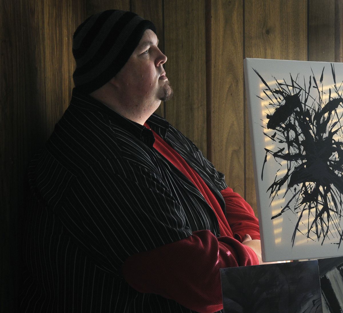 John Wood, of Airway Heights, is musician and about a year ago began painting abstracts.  (PHOTOS BY DAN PELLE / The Spokesman-Review)