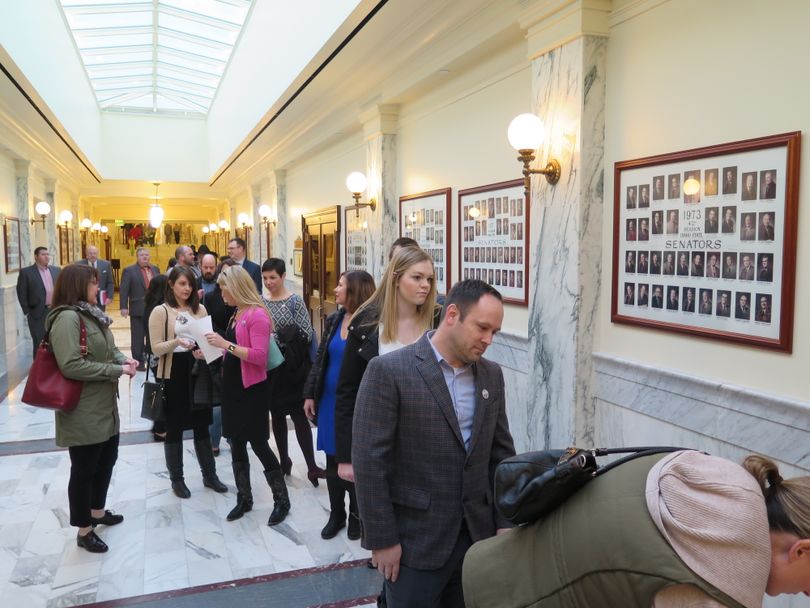 People sign up to testify at a hearing on Wednesday morning, Feb. 14, 2018, on legislation to raise Idaho's smoking age to 21. (Betsy Z. Russell)