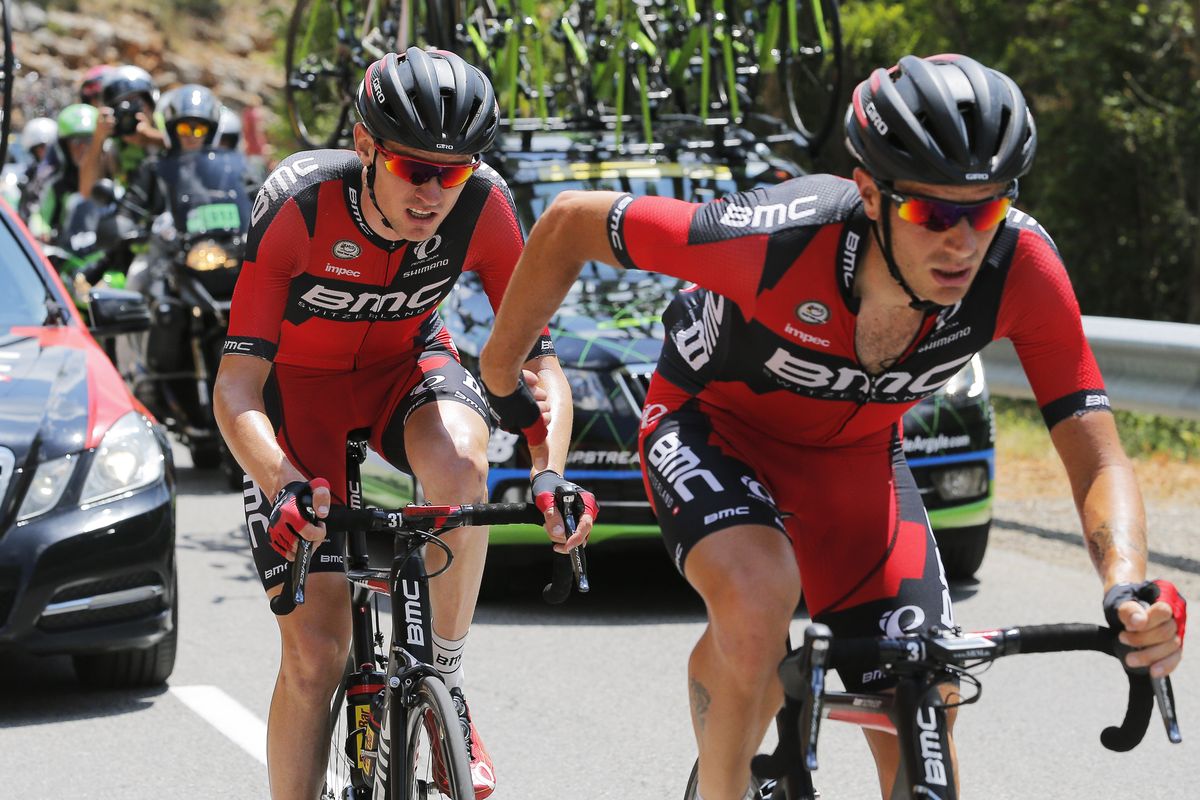 Tejay van Garderen of the U.S., left, fell ill during the 17th stage of the Tour de France and had to drop out. (Associated Press)
