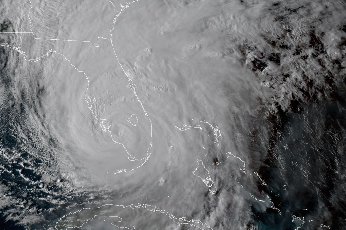 In this geocolor GOES-16 satellite image taken Sunday, Sept. 10, 2017, at 22:00 UTC, the eye of Hurricane Irma moves up Florida's west coast. Hurricane Irma gave Florida a coast-to-coast pummeling with winds up to 130 mph Sunday, swamping homes and boats, knocking out power to millions and toppling massive construction cranes over the Miami skyline. (AP)