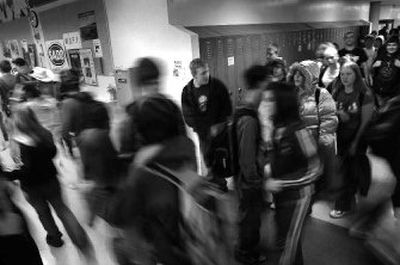 
Students crowd the hallways of Deer Park High School  on their way to lunch. The school has about 600 students. . The Deer Park School District will ask voters on Feb. 5 to approve a bond needed to expand the school.
 (Jed Conklin / The Spokesman-Review)