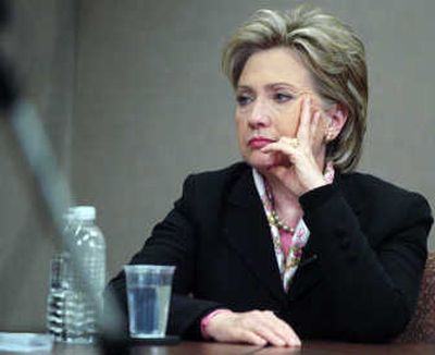 
Sen. Hillary Rodham Clinton, D-N.Y., listens to a question while speaking with the Argus Leader editorial board on Friday in Sioux Falls, S.D. Associated Press
 (Associated Press / The Spokesman-Review)