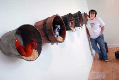 
Bernadette Vielbig stands next to her installation, titled 