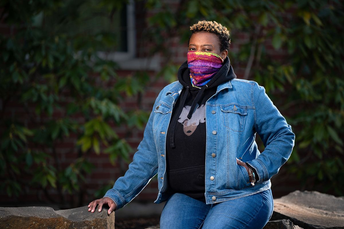 Shantell Jackson is an African American artist and advocate who has had her art made on masks as a form of self expression.  (Colin Mulvany/THE SPOKESMAN-REVIEW)