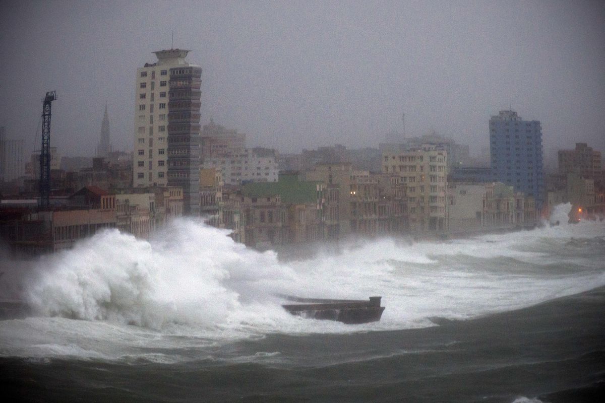 Strong waves brought by Hurricane Irma hit the Malecon seawall in Havana, Cuba, late Saturday, Sept. 9, 2017. (Ramon Espinosa / AP)
