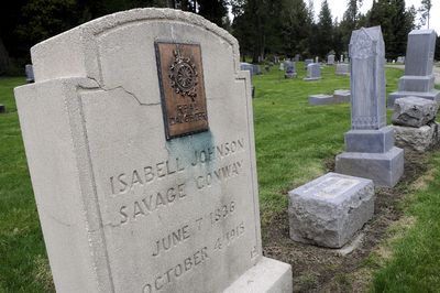 Isabell Johnson Savage Conway is buried at Greenwood Memorial Terrace.  Her grave is maintained by members of the Daughters of the American Revolution.   (Dan Pelle / The Spokesman-Review)