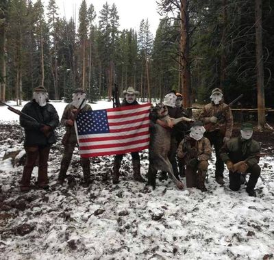Although wolf hunting is legal in Wyoming, these hunters go further to make a statement about their attitude toward wolves and their impact on big-game populations in October 2013. (Wind River Outdoor World)