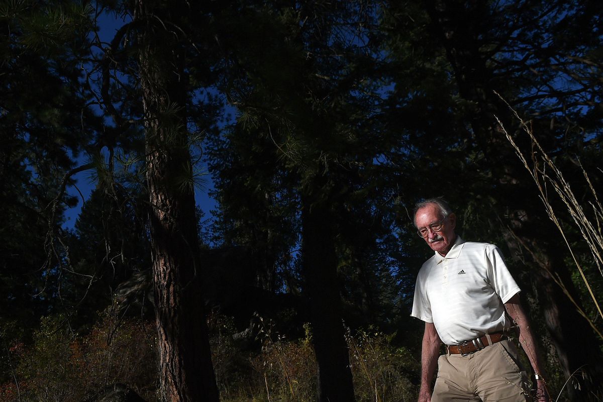 "I told them not to cut anything I could see from my deck," said Kenneth Eyer as he walked through his back yard in Sagle, Idaho on Monday, September 12, 2016. He and his wife Sally, who passed away in January were ordered by the Idaho Supreme Court today to pay $95,000 in attorney fees for an unsuccessful counter-lawsuit over a $6,500 logging job. KATHY PLONKA kathypl@spokesman.com (Kathy Plonka / The Spokesman-Review)