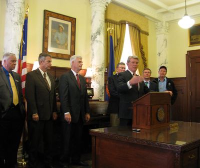 Idaho Gov. Butch Otter joins GOP legislative leaders Friday to declare this year's legislative session a success (Betsy Russell)