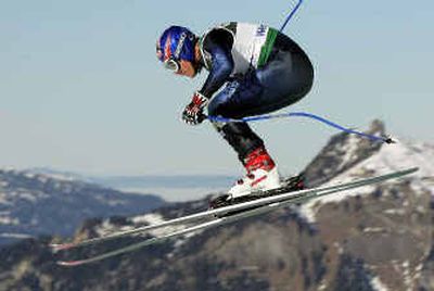 
U.S. ski racer Bode Miller takes to the sky while placing third during a World Cup downhill in Switzerland two weeks ago. 
 (Associated Press / The Spokesman-Review)