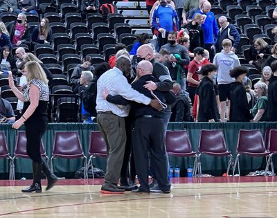 West Valley coaches celebrate the team's victory on Wednesday.  (Jerrel Swenning/Courtesy)