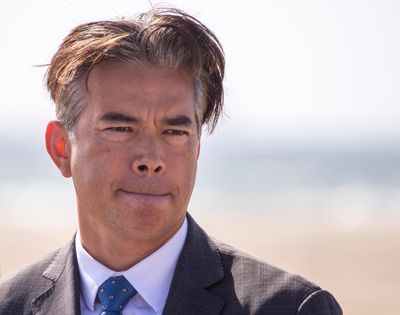 California Attorney General Rob Bonta during a news conference in Huntington Beach, Calif., on Oct. 11, 2021.  (Tribune News Service )