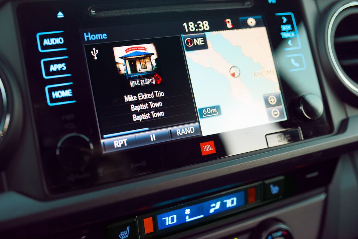 The standard touchscreen information system has user-friendly menus and large, easy-to-understand icons. Toyota’s Entune audio system lacks such functions as Apple CarPlay and Android Auto. (Toyota)