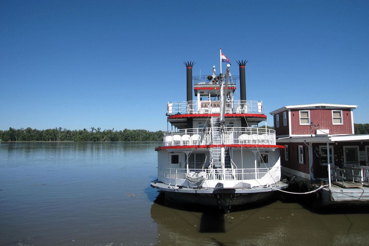 This Sept. 22 photo shows a riverboat docked in Hannibal, Missouri, on the Mississippi River. Hannibal was the hometown for Mark Twain, who lived there for 13 years of his youth in the mid-1800s. Many of his writings were inspired by his memories of Hannibal and the river.