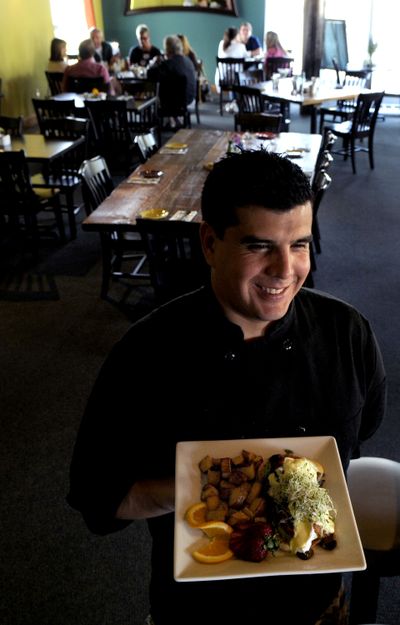 Chef Gabriel Cruz shows one of his creations at Dish Home Cooking in Sandpoint. (Kathy Plonka / The Spokesman-Review)