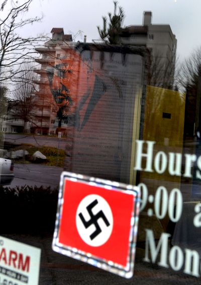 A swastika was found on the front door of the Human Rights Education Institute in Coeur d’Alene on Thursday. (Kathy Plonka)