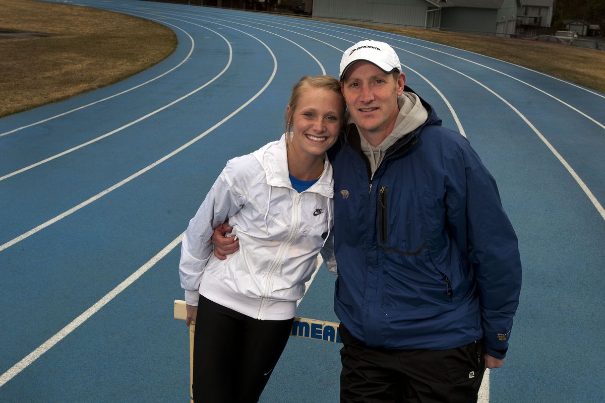 Baylee Mires starred as a distance runner at Mead where her dad, John Mires, was the coach. Baylee has joined the coaching staff of Notre Dame.  (COLIN MULVANY)