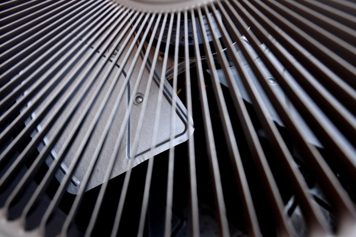 Karl Johnson’s heat pump is photographed on July 15 at his home in Spokane.  (Tyler Tjomsland/The Spokesman-Review)