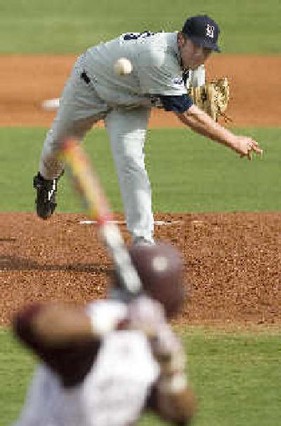 
Rice's Matt Langwell delivers a pitch against Texas A&M on Saturday.  
 (Associated Press / The Spokesman-Review)