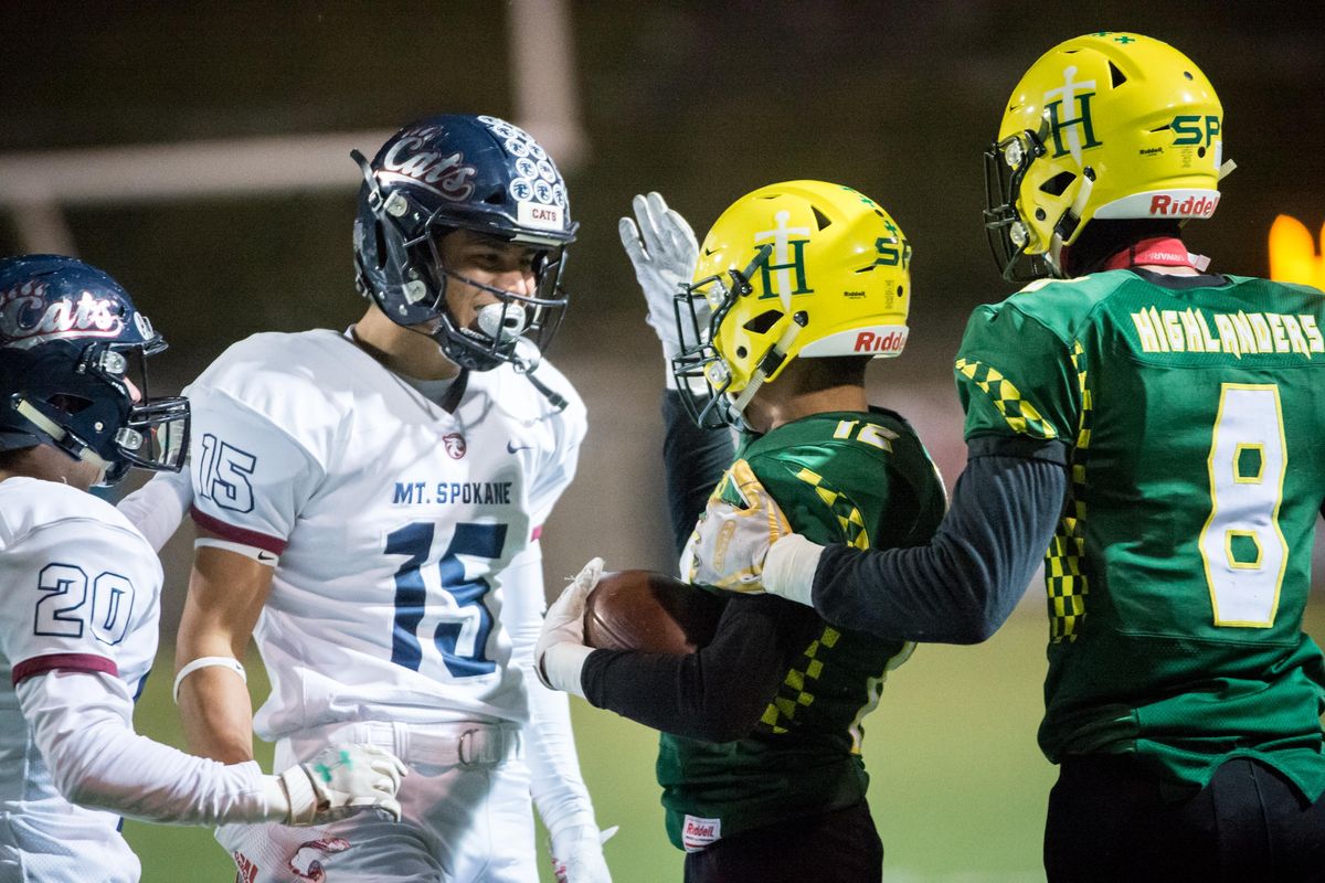 Shadle Park and Mtl. Spokane exchange words during a 3A GSL title game at Joe Albi Stadium on Nov. 1, 2019. The Mt. Spokane Wildcats bested the Shadle Park Highlanders 42-8. (Libby Kamrowski / The Spokesman-Review)