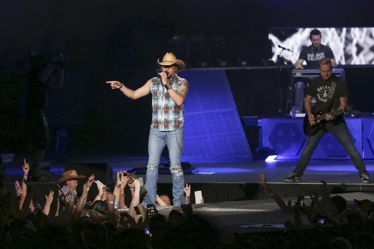 Country music singer Jason Aldean performs on stage at Jiffy Lube Live on  Aug. 26 in Bristow, Va. (Brent N. Clarke / Invision via Associated Press)