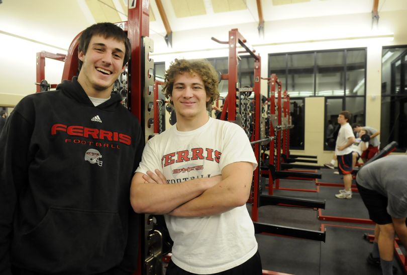 Dillon Beschel, left, and Russell Stinson, play both ways for Ferris but both prefer to hit people on defense. (Jesse Tinsley)