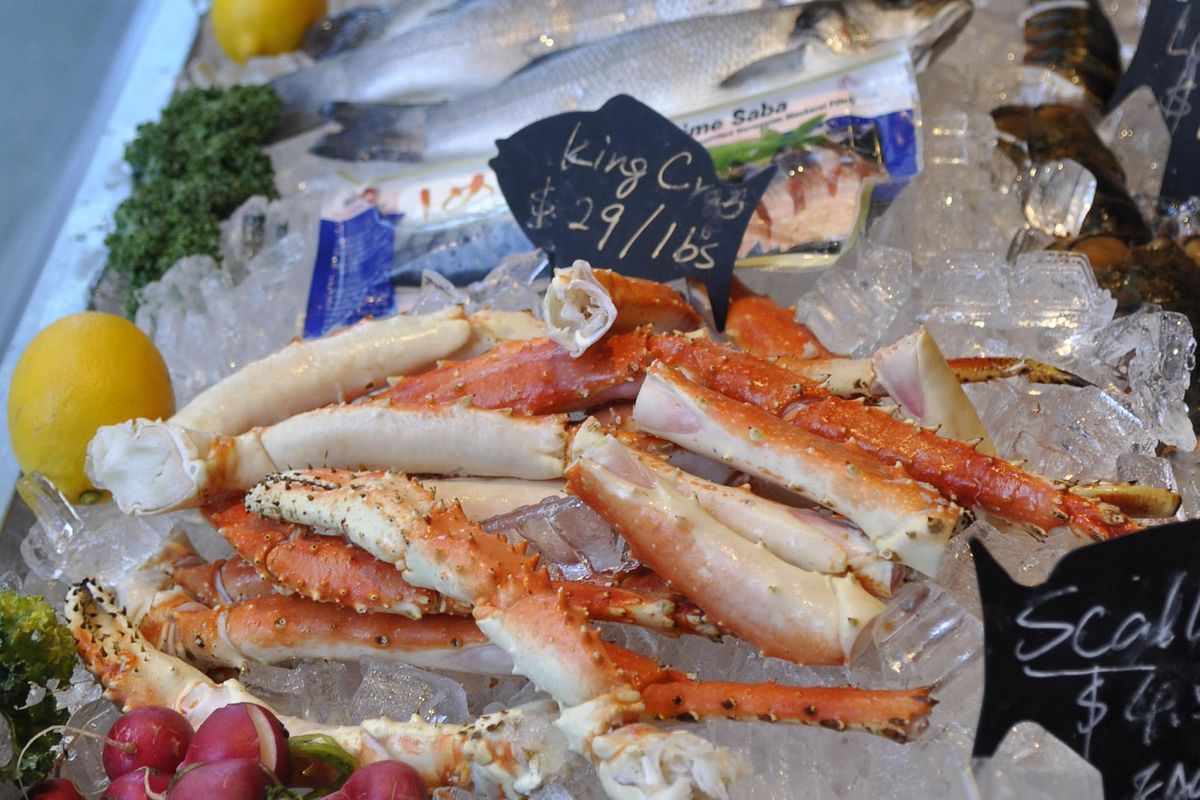 King crab is one of the offerings at the new seafood bar at Fire Artisan Pizza in downtown Spokane. The seafood bar sits just inside the front window overlooking West Sprague Avenue and has been drawing the attention of passers-by. (Adriana Janovich / The Spokesman-Review)