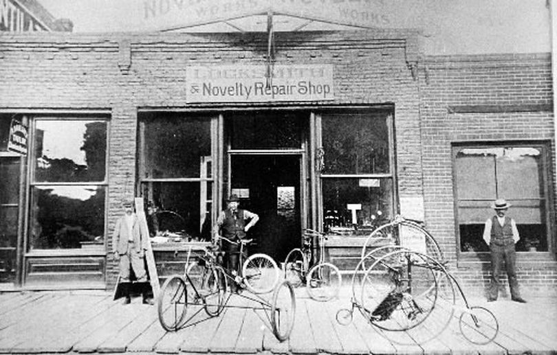 Bicycles in front of the Locksmith and Novelty Repair Shop in downtown Spokane, Wash. FILE THE SPOKESMAN REVIEW-CHRONICLE  
