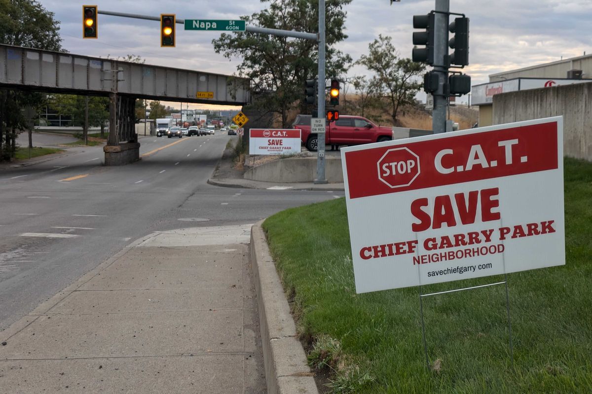 A sign opposing the proposed move of the Compassionate Addiction Treatment center from Second Avenue and Division Street to the Chief Garry Park Neighborhood is pictured Thursday.  (Emry Dinman/The Spokesman-Review)