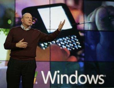 Microsoft Corp. CEO Steve Ballmer delivers the keynote address Wednesday at the International Consumer Electronics Show in Las Vegas.  (Associated Press / The Spokesman-Review)