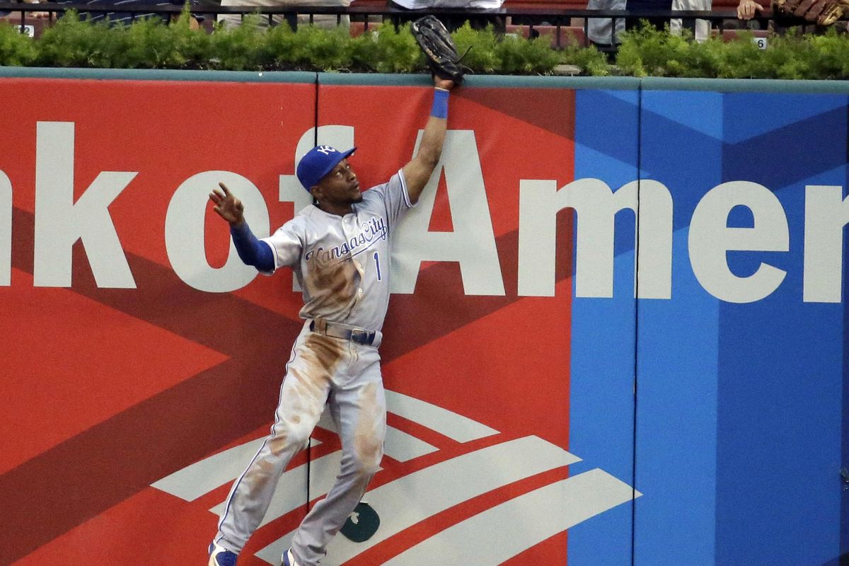 In this June 30, 2016, file photo, Kansas City Royals’ Jarrod Dyson leaps to catch a ball hit by St. Louis Cardinals’ Matt Adams during the fourth inning of a baseball game in St. Louis. The Royals have acquired right-hander Nathan Karns from the Seattle Mariners for Dyson, solidifying a pitching staff that lost workhorse Edinson Volquez to free agency. (Jeff Roberson / Associated Press)