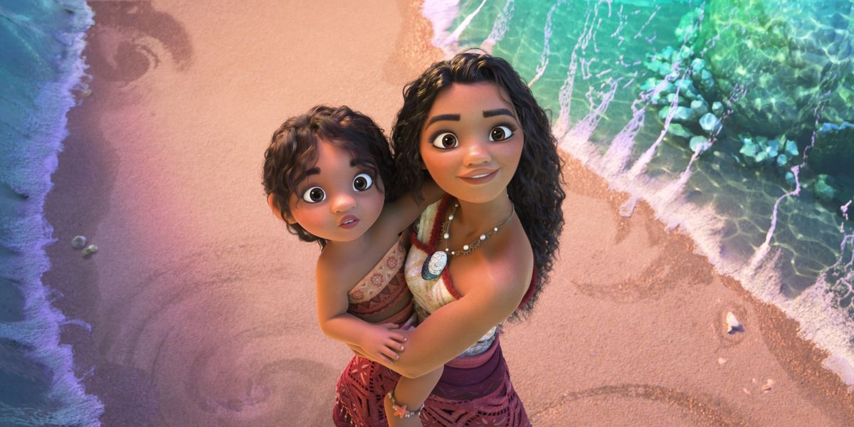 Moana (voiced by Auli‘i Cravalho) has a little sister, Simea (Khaleesi Lambert-Tsuda), in “Moana 2.”  (Disney)