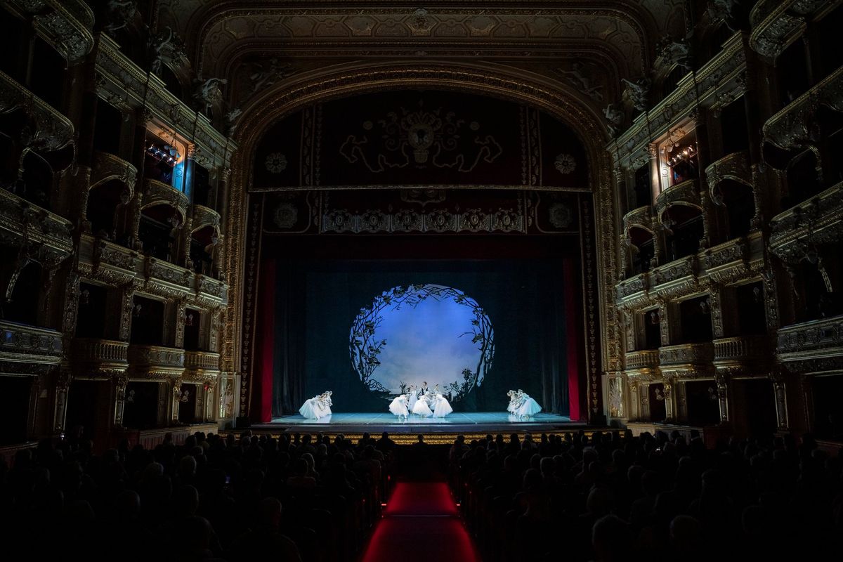 Ballerinas perform “Les Sylphides” at the Odesa National Academic Theater of Opera and Ballet on Dec. 16. Dozens of Ukrainian artists have been killed in action fighting against Russia’s invasion. (Ed Ram/For The Washington Post)