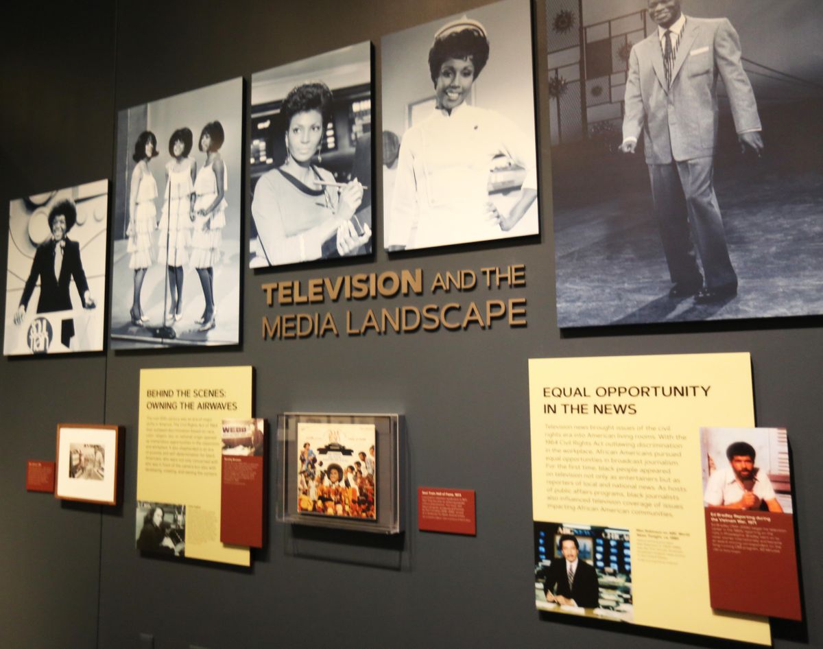 A section of the “Watching Oprah: The Oprah Winfrey Show and American Culture,” exhibit is shown on display at the National Museum of African American History and Culture, Wednesday, June 6, 2018 in Washington.  The exhibit runs through June 2019.  (AP Photo/Tramon Lucas) (Tramon Lucas / AP)