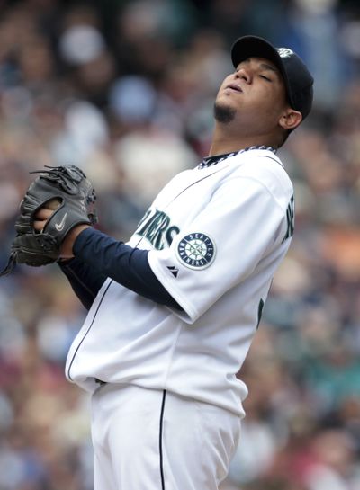  Seattle Mariners starting pitcher Felix Hernandez leans back for a breather during the eighth inning of a baseball game against the Atlanta Braves, Wednesday, June 29, 2011, in Seattle. Atlanta won 5-3. (Associated Press)