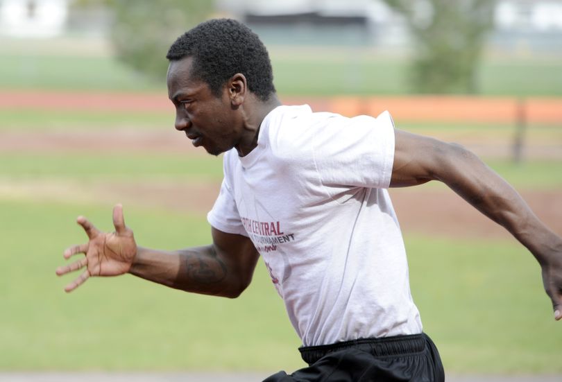 WVHS sprinter-jumper Terrynce Duke runs through block starts Wednesday at the school. (Jesse Tinsley)