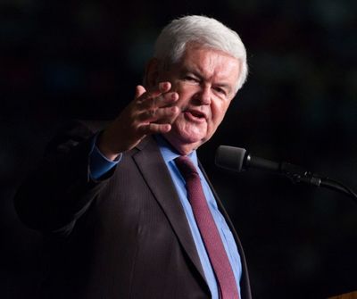 In this Sept. 19, 2016, AP file photo, former House Speaker Newt Gingrich, a neo-conservative, introduces Republican presidential candidate Donald Trump during a campaign rally in Ft. Myers, Fla. (AP file photo)